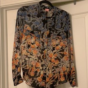 BCBG silk floral sheer blouse